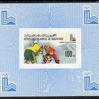 Mauritania 1980 Winter Olympics (Ice Hockey) imperf sheetlet containing 100f value as SG 640 unmounted mint