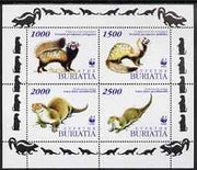 Buriatia Republic 1997 WWF - Otters & Polecats perf sheetlet containing complete set of 4 unmounted mint