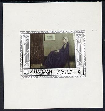 Sharjah 1968 American Artists imperf sheetlet containing 50 Dh value (James Whistler) unmounted mint as Mi 451