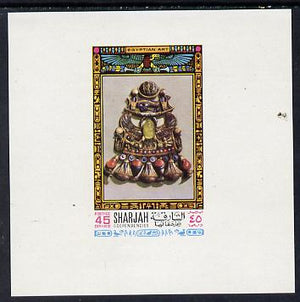 Sharjah 1968 Egyptology imperf sheetlet containing 45 Dh value (Jewelled Charm) as Mi 459 unmounted mint