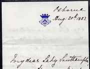 Great Britain 1883 Handwritten letter from PRINCESS BEATRICE on monogrammed note-paper sent from Osborne House with matching envelope (damaged where stamp has been torn away).,The Princess thanks Lady Southampton for a perfume spr……Details Below