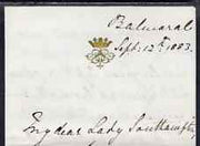 Great Britain 1883 Handwritten letter from PRINCESS BEATRICE on monogrammed note-paper sent from Balmoral with matching envelope.,Letter requests Lady Southampton to write on her behalf to the widow of Dr Bertier and also mentions……Details Below
