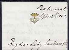 Great Britain 1883 Handwritten letter from PRINCESS BEATRICE on monogrammed note-paper sent from Balmoral with matching envelope.,Letter requests Lady Southampton to write on her behalf to the widow of Dr Bertier and also mentions……Details Below