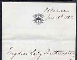 Great Britain 1885 Handwritten letter from PRINCESS BEATRICE on monogrammed note-paper sent from Osborne House with matching envelope.,Letter to Lady Southampton discusses the Queen's attitude to her engagement to Prince Henry, an……Details Below