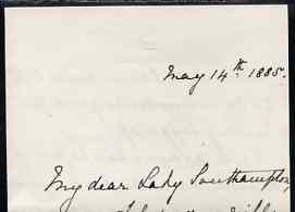 Great Britain 1885 Handwritten letter from PRINCESS BEATRICE on Buckingham Palace note-paper to Lady Southampton thanking her for a wedding gift - the Princess married Prince Henry of Battenberg later that year.,(Lady Ismay Southa……Details Below