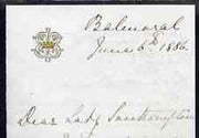 Great Britain 1886 Handwritten letter from PRINCESS BEATRICE on monogrammed note-paper sent from Balmoral with matching envelope with flap missing.,Letter sent on behalf of the Queen requests Lady Southampton to find out about a n……Details Below