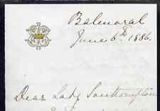Great Britain 1886 Handwritten letter from PRINCESS BEATRICE on monogrammed note-paper sent from Balmoral with matching envelope with flap missing.,Letter sent on behalf of the Queen requests Lady Southampton to find out about a n……Details Below