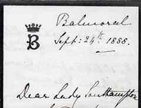 Great Britain 1888 Handwritten letter from PRINCESS BEATRICE on monogrammed mourning note-paper sent from Balmoral with matching envelope (roughly opened).,The Princess thanks Lady Southampton for a pair of slippers she had made f……Details Below