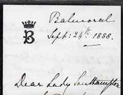 Great Britain 1888 Handwritten letter from PRINCESS BEATRICE on monogrammed mourning note-paper sent from Balmoral with matching envelope (roughly opened).,The Princess thanks Lady Southampton for a pair of slippers she had made f……Details Below
