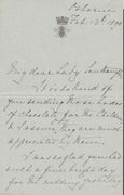 Great Britain 1890 Handwritten letter from PRINCESS BEATRICE on monogrammed (Crown over Bee) note-paper sent from Osborne House.,The Princess thanks Lady Southampton for some boxes of chocolates she had sent to her children.,(Lady……Details Below