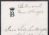 Great Britain 1893 Handwritten letter from PRINCESS BEATRICE on monogrammed mourning note-paper sent from Balmoral with matching envelope.,The Princess offers Lady Southampton congratulations on the birth of her grandson and says ……Details Below