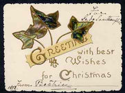 Great Britain 1892 Ivy-Leaf Christmas card from PRINCESS BEATRICE to Lady Southampton, in near pristine condition. Plus original envelope with embossed Osborne monogram, addressed simply 'The Lady Southampton' in the Princess' han……Details Below