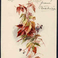 Great Britain 1897 Handsome large Christmas card (135 x 195 mm) from PRINCESS BEATRICE, depicting Wild Vine with ink inscription 'Wishing dear Lady Southampton a happy Christmas & New Year from Beatrice, Xmas 1897'. Plus original ……Details Below
