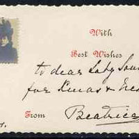 Great Britain 1901 Unusual photographic Christmas card from PRINCESS BEATRICE with ink inscription 'To dear Lady Southampton for Xmas & the New Year, Beatrice'. Card with perforated stamp-size photographic portrait of the Princess……Details Below