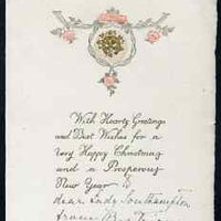 Great Britain 1904 Christmas card from PRINCESS BEATRICE with ink inscription 'To dear Lady Southampton from Beatrice'. Plus original envelope addressed by the Princess to Egham and redirected to Towcester.,(Lady Ismay Southampton……Details Below