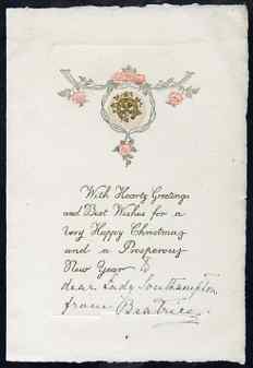 Great Britain 1904 Christmas card from PRINCESS BEATRICE with ink inscription 'To dear Lady Southampton from Beatrice'. Plus original envelope addressed by the Princess to Egham and redirected to Towcester.,(Lady Ismay Southampton……Details Below