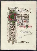 Great Britain 1911 parchment Christmas card with illuminated initial from PRINCESS BEATRICE (from the Lady Southampton estate) simply signed Beatrice, 1911.,(Lady Ismay Southampton was Lady-in-Waiting to Queen Victoria from 1878 u……Details Below