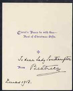 Great Britain 1912 Christmas hymn in the form of a small booklet (Bells Across the Snow) from PRINCESS BEATRICE with ink inscription 'To dear Lady Southampton (from) Beatrice, Xmas 1912'.,Plus original envelope addressed in the Pr……Details Below