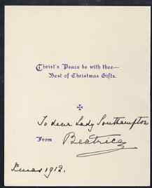 Great Britain 1912 Christmas hymn in the form of a small booklet (Bells Across the Snow) from PRINCESS BEATRICE with ink inscription 'To dear Lady Southampton (from) Beatrice, Xmas 1912'.,Plus original envelope addressed in the Pr……Details Below