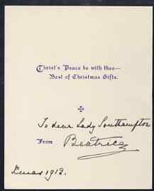 Great Britain 1912 Christmas hymn in the form of a small booklet (Bells Across the Snow) from PRINCESS BEATRICE with ink inscription 'To dear Lady Southampton (from) Beatrice, Xmas 1912'.,Plus original envelope addressed in the Pr……Details Below
