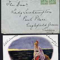 Great Britain 1914 Patriotic Christmas card (Britannia waiting for the dawn of Peace) from PRINCESS BEATRICE to Lady Southampton inscribed 'With kind rememberance & best wishes for 1915 from Beatrice', plus original envelope addre……Details Below