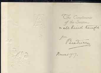Great Britain 1917 Robins Christmas card from PRINCESS BEATRICE (from the Lady Southampton estate) inscribed '... & all kind thoughts (from) Beatrice Xmas 1917'.,(Lady Ismay Southampton was Lady-in-Waiting to Queen Victoria from 1……Details Below