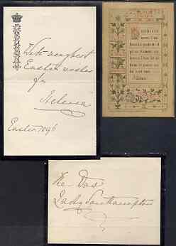 Great Britain 1896 small French Easter card with enclosed notepaper with a Crowned HELENA motif plus original envelope addressed to Lady Southampton. Note inscribed 'With very best Easter wishes from Helena, Easter 1896'. Princess……Details Below