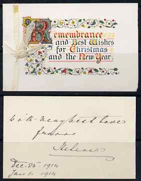 Great Britain 1914 Christmas card, enclosed letter with Crowned HELENA monogram plus original envelope (stamp removed) addressed to Lady Southampton from PRINCESS HELENA (Princess Christian of Schleswig-Holstein, Queen Victoria's ……Details Below