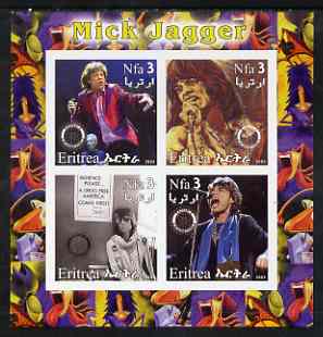 Eritrea 2003 Mick Jagger (Rolling Stones) imperf sheetlet containing set of 4 values each with Rotary International Logo unmounted mint