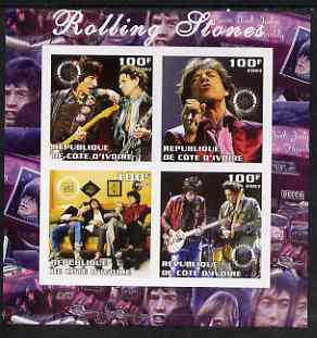 Ivory Coast 2003 Rolling Stones imperf sheetlet containing set of 4 values each with Rotary International Logo unmounted mint