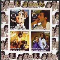 Ivory Coast 2003 Freddie Mercury (Queen pop group) imperf sheetlet containing set of 4 values each with Rotary International Logo unmounted mint