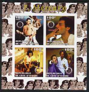 Ivory Coast 2003 Freddie Mercury (Queen pop group) imperf sheetlet containing set of 4 values each with Rotary International Logo unmounted mint