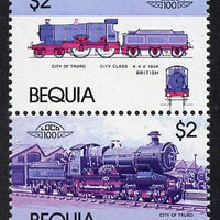 St Vincent - Bequia 1984 Locomotives #1 (Leaders of the World) $2 (City of Truro) unmounted mint se-tenant pair with yellow omitted