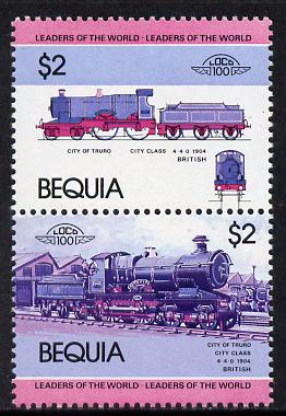 St Vincent - Bequia 1984 Locomotives #1 (Leaders of the World) $2 (City of Truro) unmounted mint se-tenant pair with yellow omitted