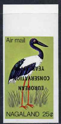 Nagaland 1970 European Conservation Year opt INVERTED on 1969 Black-necked Stork 25c imperf unmounted mint*