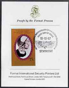 St Vincent 1987 Ruby Wedding 75c (Queen & Prince Andrew) unmounted mint imperf single with centre inverted mounted on Format International proof card with special first day cancellation, produced for publicity purposes but very fe……Details Below