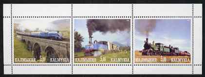 Kalmikia Republic 2001 Steam Trains #3 perf sheetlet containing 3 values unmounted mint