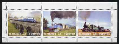 Kalmikia Republic 2001 Steam Trains #3 perf sheetlet containing 3 values unmounted mint