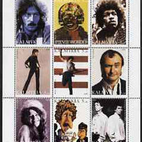 Kalmikia Republic 1999 Pop Stars perf sheetlet containing 9 values unmounted mint (Clapton, Stevie Wonder, Hendrix, Springsteen, Suzi Quatro, Phil Collins, Janis Joplin, Dylan, Mick Jagger & Keith Richards)