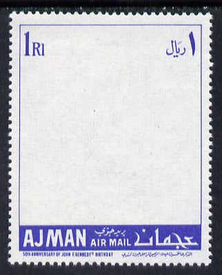 Ajman 1967 Kennedy 50th Anniversary perf proof of 1R frame only in blue, minor wrinkles but exceptionally scarce, unmounted mint as Mi 145*
