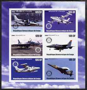 Congo 2003 Jet Aircraft imperf sheetlet containing 6 x 135 cf values each with Rotary Logo, unmounted mint