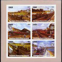 Congo 2003 Paintings of Steam Trains imperf sheetlet containing 6 x 120 cf values each with Rotary Logo, unmounted mint