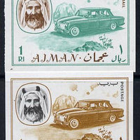 Ajman 1967 Cars (1Dh & 1R from Transport imperf set of 14) unmounted mint Mi 127 & 136