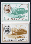 Ajman 1967 Cars (1Dh & 1R from Transport imperf set of 14) unmounted mint Mi 127 & 136