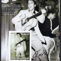 Congo 2002 25th Death Anniversary of Elvis Presley imperf souvenir sheet #2 (1955 B&W pic of Elvis with guitar in Tampa) unmounted mint