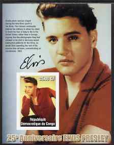 Congo 2002 25th Death Anniversary of Elvis Presley imperf souvenir sheet #8 (1959 colour pic of Elvis in red shirt) unmounted mint