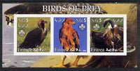 Eritrea 2002 Birds of Prey #1 imperf sheetlet containing set of 3 values each with Scouts Logo unmounted mint