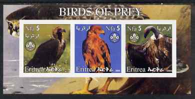 Eritrea 2002 Birds of Prey #1 imperf sheetlet containing set of 3 values each with Scouts Logo unmounted mint