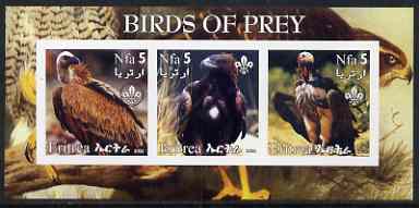 Eritrea 2002 Birds of Prey #2 imperf sheetlet containing set of 3 values each with Scouts Logo unmounted mint