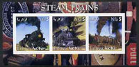Eritrea 2002 Steam Locos #03 imperf sheetlet containing set of 3 values each with Rotary Logo unmounted mint